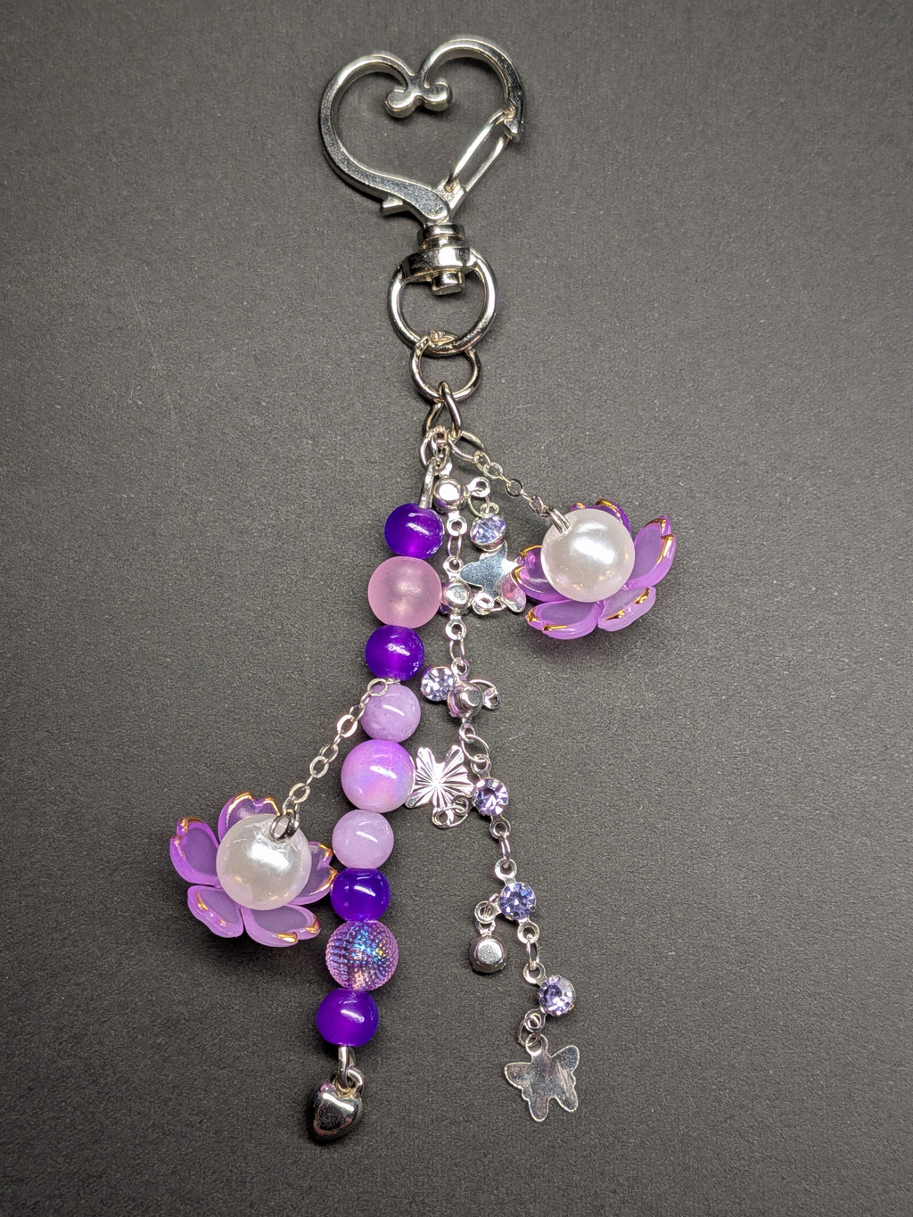 Purple flower bag charm